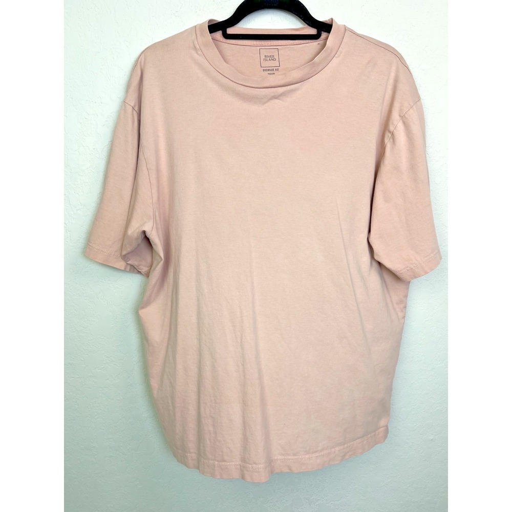 River Island T-shirt Mens Medium Pink Oversize Short Sleeve Crewneck Mauve Tee